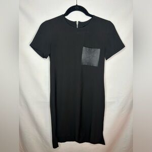 Madewell Womens Black Crepe Faux Leather Short Sleeve Shirt Dress